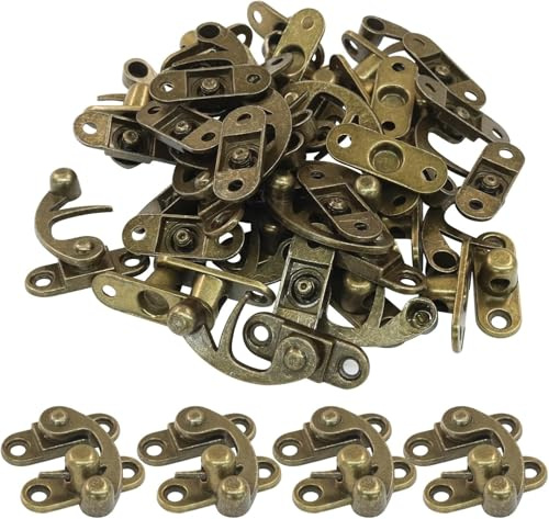 20PCS Antique Right Latch Hook - Mini Box Clasp Set with Screws - Bronze Swing Lock for Wooden Boxes Jewelry Cases Crafts DIY Decoration - Vintage Style Metal Hasp 32x27mm