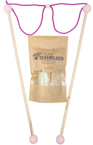 Riesen - Seifenblasen Set, Holzstäbe 50 cm Rosa, Seifenblasen Pulver 5 L