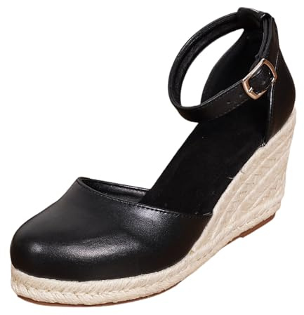Traditional Shoes Women's Elegant Comfortable Dirndl Shoes Summer Boho Wedge Heel Espadrilles Lightweight Closed Sandals Large Sizes Casual Wedge Pumps Wedge Sandals Platform Wedding, O Black2, 4 UK