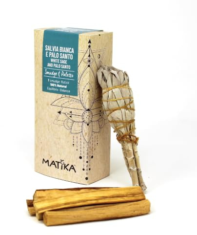 MATIKA – Palo Santo und Schamanischer Weißer Salbei Kit – 5 Palo Santo Sticks Popular aus Peru und 1 Weißer Salbei Fleck aus Kalifornien – Ideal für Intensive Reinigungen