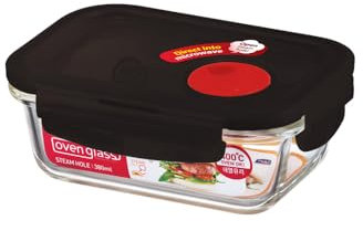 LOCK & LOCK Frischhaltedose aus Glas mikrowellengeeignet - Oven Glass - Für Backofen, Mikrowelle & zum Einfrieren - Mikrowellengeschirr mit Deckel, 380 ml