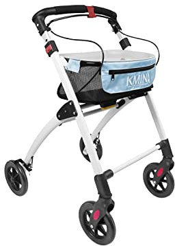 Kmina Rollator, aus Aluminium, leicht, Gehhilfe für Erwachsene, zusammenklappbar, mit 4 Rollen, Rollator mit Ablage und Korb, erhältlich in blau oder schwarz