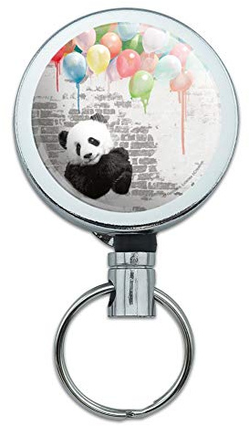 Panda Bear with Colorful Rainbow of Balloons Heavy Duty Metal Retractable Reel ID Badge Key Card Tag Holder with Belt Clip