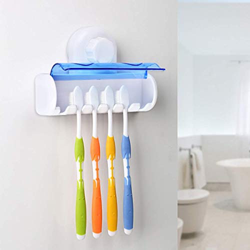 Queta Support 6 Brosse à Dents Rack Plastique Ventouse Brosse à Dents Tenant Etagère pour Salle de Bain