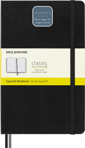 Moleskine Classic Notebook Expanded, Taccuino a Quadretti, Copertina Rigida e Chiusura Elastica, Formato Large 13 x 21 cm, Colore Nero, 400 Pagine