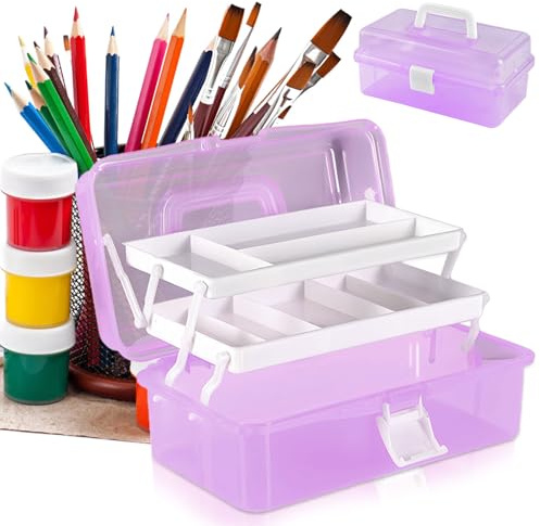 Craft Caddy Box Kunststoff freitragende Box 3 Tabletts Kunst und Bastelbox für Bleistifte, Farben, Pastellkreide, Bastelzubehör