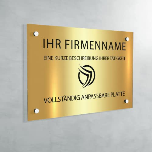 Individuelle PVC Praxisschild/Firmenschild – Gravierte Tafel für Arzt, Pflegekraft, Anwalt oder Unternehmen – Personalisierbar in Größe, Farbe, Text und Logo (Glanzgold Metallic)