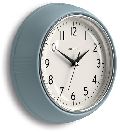 JONES CLOCKS® Ketchup Wanduhr | Runde Retro-Diner-Uhr | 25 cm | Hellblau | Ideal für küche, Wohnzimmer, büro oder Schlafzimmer | Leicht lesbare Zahlen