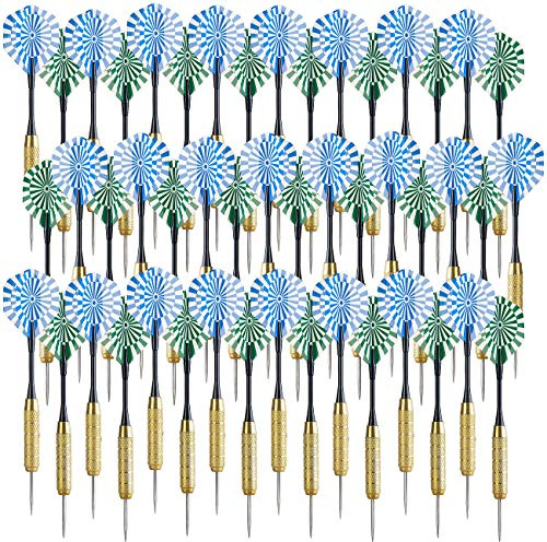 Playtastic Dart Pfeile: 48er-Set Messing-Dartpfeile m. Stahlspitze, 200 Flügel, 400 Gummiringe (Dartsets, Steel-Dart-Sets, Dartscheibe)