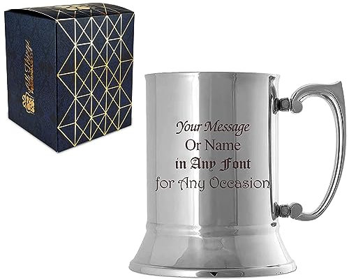Personalised Engraved Stainless Steel Tankard, Comes with Presentation Gift Box, Personalise This with Any Message or Name for Any Occasion, Engraved in The UK