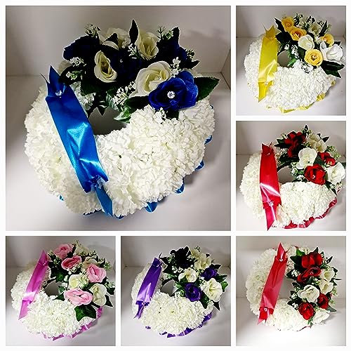 Artificial Silk Ring Heart Funeral Flower Tribute Letters Wreath Memorial Dad Mum Nan Wife Bro