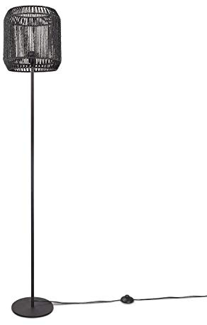 Paco Home Stehleuchte Modern Wohnzimmer Schlafzimmer Rattan Optik Boho Korb Stehlampe E27, Lampenfuß: Einbeinig Schwarz, Lampenschirm: Schwarz (Ø28 cm)