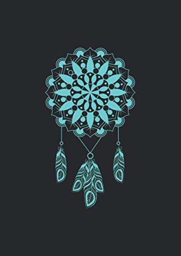 A4 Notizbuch kariert mit Softcover Design: Blauer Traumfänger mit Mandala Glücksbringer Geschenk: 120 karierte DIN A4 Seiten