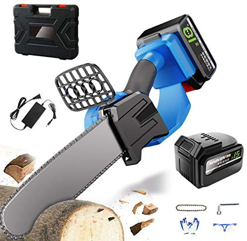 Mini Motosierra Eléctrica de 8 Pulgadas y Portátil Inalámbrico, Motosierras Eléctricas Portátiles, Sierras de Podar Motosierra con Baterías, Cadena Fuerte y Afilada,1600mah,1 battery