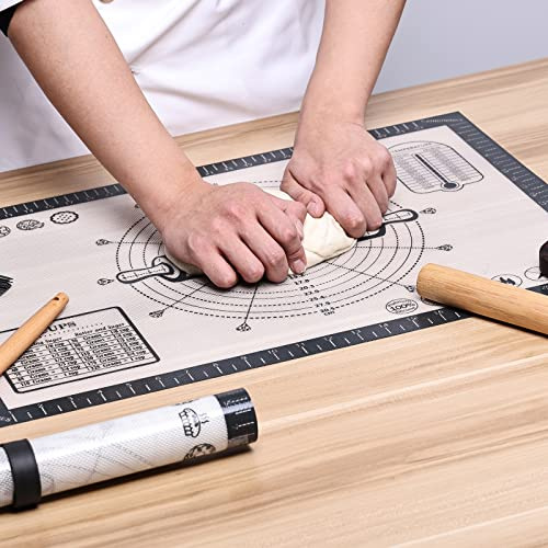KITCHENRAKU KR Tapis de cuisson en silicone extra large 60 x 40 cm Taille tapis anti-adhésif avec mesure Tapis de cuisson pour four, tapis à dérouler pour pâte, fondant, pâtisseries (gris)