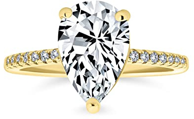 Bague De Fiançailles En Forme De Poire 2,5Ct Avec Une Pierre Solitaire En Forme De Larme AAA CZ Pour Femmes Avec Une Bande De 1Mm En Zircone Cubique Jaune Plaquée Or 14K Sur Argent Sterling .925