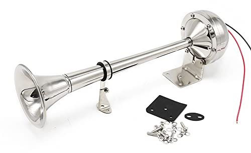 OXFUZZ 12V Single Trumpet Horn Marine Boat Air Horn 125dB Electric Air Horn for Car Truck Boat, Stainless Steel