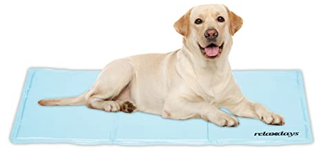 Relaxdays Kühlmatte Hund, 60 x 100 cm, selbstkühlende Hundematte, Gel, abwischbar, Kühlunterlage für Haustiere, hellblau