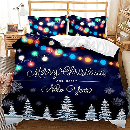 ESAAH Weihnachten Bettwäsche, Rentiere Und Schneeflocke Muster Weihnachtsbettwäsche Set,Microfaser, Bettbezug+ Kopfkissenbezug (A5,155x220cm+80x80cmx2)