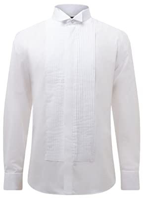 Dobell Mens White Tuxedo Dress Shirt Slim Fit Wing Collar Double Cuff Pleated Fly Front-15.5