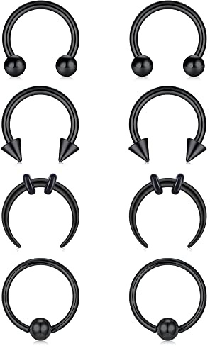 Funseedrr Septum Ring Näsa Cirkel Set Kirurgiskt Stål 16G 8 mm Näsa Ringar Helix Trago Hästjärn Piercing, 8 mm