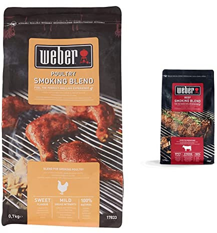 Weber 17833 Legno da ardere Woodchips 1 Pezzo(i) & 17663 - Miscela Chips per affumicatura Carne di Manzo, 700g, Nero