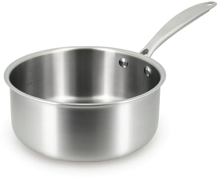 MENASTYL - Casserole inox 18/10 Triply 18cm tous feux dont induction fabriquée en France - sans PFAS ni substances nocives - Compatible lave-vaisselle - Poignée rivetée - 6020490