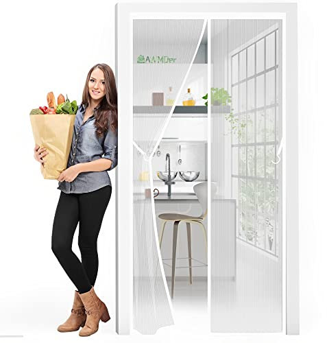 Moskitonetze für Türen, 65 x 210 cm Magnet Vorhang Fliegenvorhang Moskitonetz HäNde Frei Insektenschutz Türvorhang für Schiebetür Garagen - Weiß