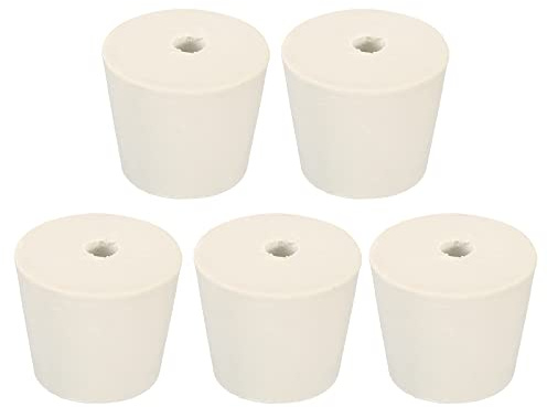 sourcing map 5Stk Gummi Konisch Stecker 28mm bis 37mm mit 8mm Loch Test Rohre Stöpsel Stopfen Weiß für Lab Haus