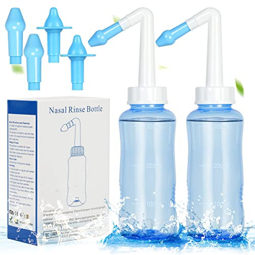 URAQT Nasendusche, 2 Stück 300ml Nasenspülung Flasche, Nasenspülkanne zur Sinus Spülung Nasenreinigung und Nasenspülung, Neti Pot Nasenspülsalz für Erwachsene und Kinder (2x Nasendusche)