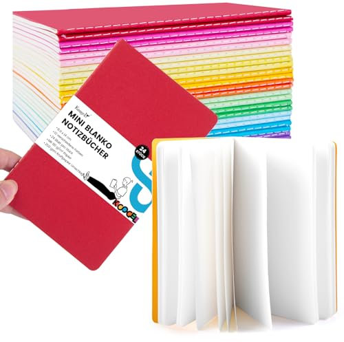 Koogel 24 Stück Klein Notizblock Blanko, A6 Notizbuch Journal Tagebuch Notizblöcke Schulhefte 14cm x 9cm Notizbücher mit Kraftpapier-Einband 12 Farben