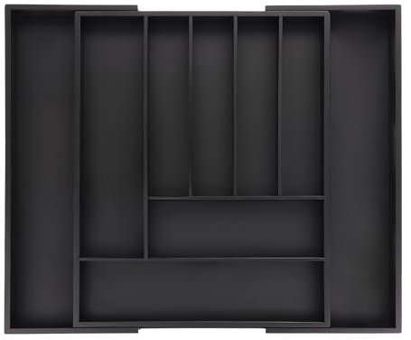 Relaxdays Besteckkasten ausziehbar, Bambus, HBT: 5 x 33,5-49,5 x 44,5 cm, 7-9 Fächer, Besteckeinsatz Schublade, schwarz