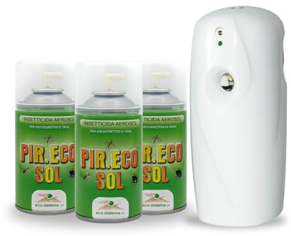 Virsus 3 Bombolette Insetticida a Base di Piretro da 250 ml per Mosche zanzare e Insetti Volanti e Striscianti Uso Domestico, Piretro Naturale + 1 Erogatore Night And Day Automatico programmabile