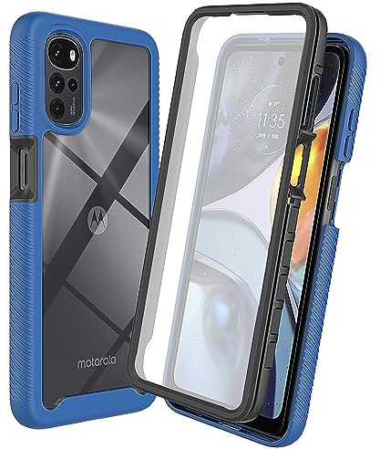 ILING Funda para Motorola Moto G22/Motorola Moto E32/E32S, 360° Protección Transparente Antigolpes Ultradelgado Carcasa, Rugerizada Estuche con Protector de Pantalla Incorporado(Azul Oscuro)