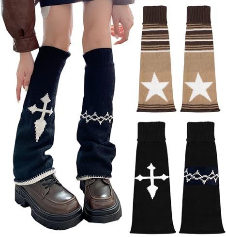 XEPST Lose Gestrickte Beinwärmer für Damen, Winter Stulpen Y2K Japanische Lolita Beinstulpen Lange Socken Kawaii Häkeln Beinwärmer 80er Harajuku Gestrickte Warme Oberschenkel Hohe Socken (2 Paar)