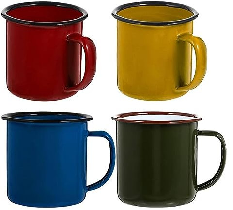 KUKUUU Tazas de café, tazas de bebidas, taza de café Expresso, 4 tazas esmaltadas, tazas de campamento, tazas de beber para leche, té, cerveza, esmalte, camping, tazas de café, tazas de café pequeñas,