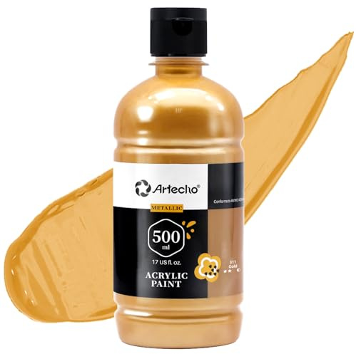 Artecho Acrylfarbe Gold 500 ml, Wasserfest und Lichtecht, Schnell Trocknend, Acrylfarbe für Leinwand, Holz, Stoff, Handwerk, Leder und Stein.