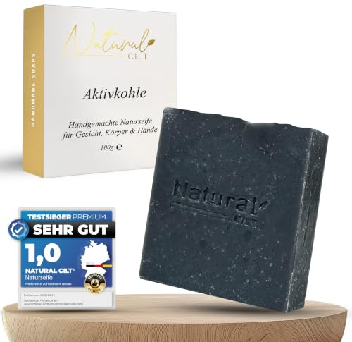 Natural Cilt Aktiv Kohle Seife - 100% Naturseife - ohne bedenkliche Inhaltsstoffe - Zertifiziert - Handgemacht - Duschseife für alle Hauttypen - Duschgel - Naturkosmetik
