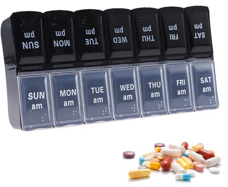 GNALIA 1 Stk 7 Tage Tabletten Wochenbox Tablettendose Tablettenbox 14 Fächer Für Medikamente Vitamine Fischöl Nahrungsergänzungsmittel Usw.