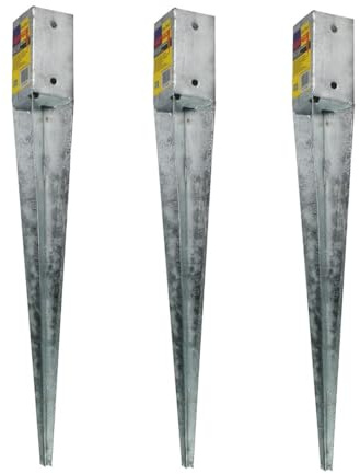 3 x Fence Post Holder 75mm posts Support Drive Down Spike Wedge Grip Galvanised for 75mm x 75mm posts, 600mm spike (3 x 24) Eliza Tinsley Swiftpost, Pack of 3