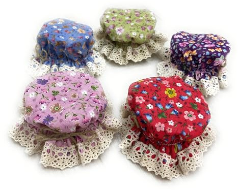 10 Pieces Elastic Jar Cover Cloth - 100% Cotton - Stretchy Colorful (Red,Blue,Yellow,Pink,Green) Flowered Pattern - Breathable Fermentation Lid Bowl - Reusable Elastic Cloth Jar Covers