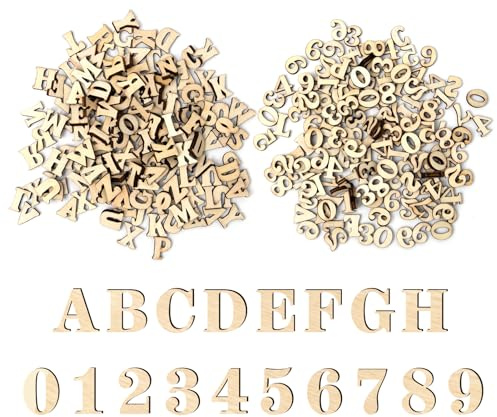 Sixfolo 400 Stück Kleine Holz Buchstaben und Zahlen zum Basteln,15mm | Holz Großbuchstaben A-Z,Holznummern 0-9,Klein Holzzahlen und Buchstaben für DIY Handwerk Deko,Zufällig Gemischt