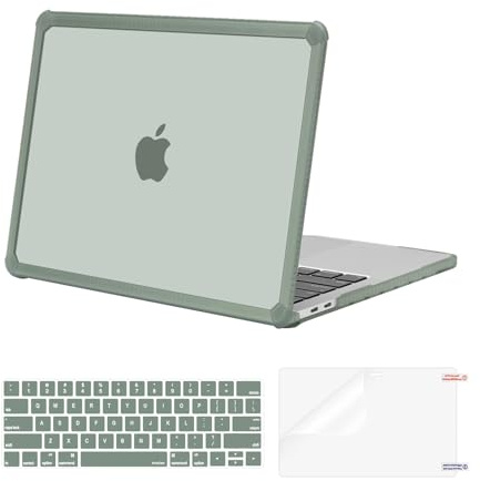 MOSISO Crack-Resistant Cover Compatible with MacBook Pro 13 inch Case M2 2026-2016 A2338 M1 A2251 A2289 A2159 A1989 A1708 A1706,Heavy Duty Shell with TPU Bumper&Keyboard Cover&ScreenFilm,Emerald Green