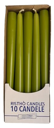 10 Candele coniche Cereria Di Giorgio Ø 2,2 cm altezza 25 cm - Candele decorative per la casa – Colore Verde Oliva – Durata 7 ore – Inodore – Cera vegana naturale – Senza olio di palma – Made in Italy