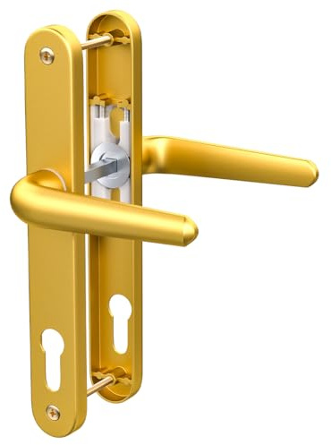 Bwintech 1 Set Gold Anodised UPVC Aluminium Door Handle Set, 92mm Backset, 210mm Screw Hole Distance, 243mm Plate Length Front Door Handles for UPVC Door