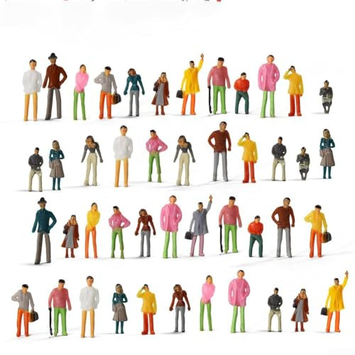 50Pcs for MINI People Figures, Railway Train Painted Figures Model People 1:75 Multicolor Scale Passenger For Train Railway for MINIature Landscape Scenes