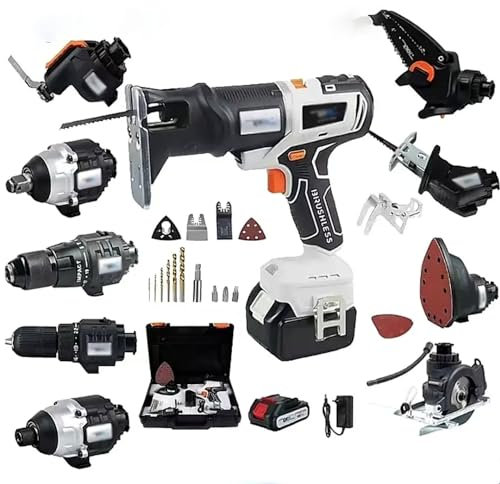 Set di utensili elettrici per la lavorazione del legno, kit di utensili elettrici per trapano multifunzione a batteria da 10 pezzi, con batteria da 4,0 Ah e cassette degli attrezzi, sega elettrica