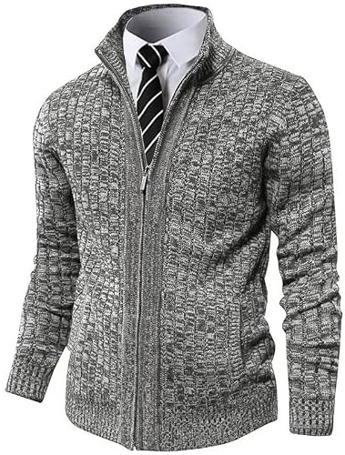 AOLI RAY Herren Strickjacke mit Reissverschluss Cardigan Stehkragen Pullover Feinstrike Sweaters mit 2 Taschen
