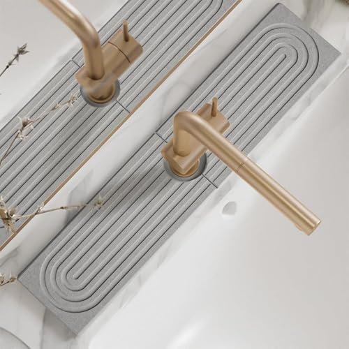 Tapis Absorbants Pour Robinet Terre de Diatomée, Séchage Protection Anti éclaboussures Rapide Pour Robinet Cuisine Lavabo Camping Car Plans Travail Salle Bain (Gris, 60 X 10 Cm)