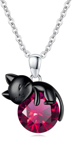 Vadmans Katze Geburtsstein Kette Sterling Silber Katze Geburtsstein Anhänger Halskette Tier Schmuck Geburtstag Geschenk für Damen